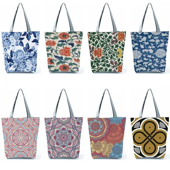 צבעוני דפוס פרחוני הדפסה תיקים מזדמן מעשי נשים קניות שקיות נסיעות החוף חיצונית חבילה מותאמת אישית תבנית